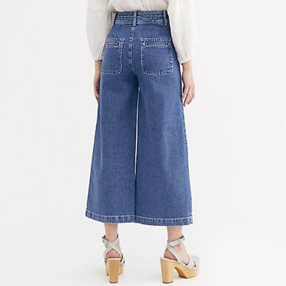 SOLD-Free People High Waist Button Fly Wide Leg Retro Cropped Jeans - Picture 5 of 11